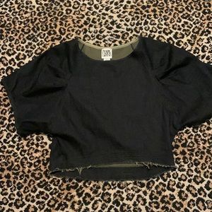 Prairie Underground Blue Jean puffy sleeve Top Blouse Shirt